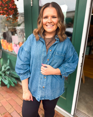 Easy Does It Three Quarter Sleeve Denim Button Down Shirt