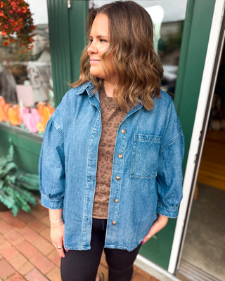 Easy Does It Three Quarter Sleeve Denim Button Down Shirt