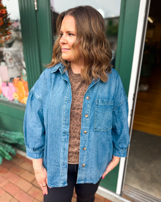 Easy Does It Three Quarter Sleeve Denim Button Down Shirt