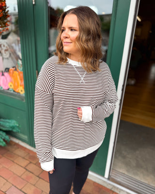 Favorite Kind of Casual Striped Pullover in chocolate brown