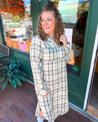 Front Porch Season Plaid Midi Shirt Dress