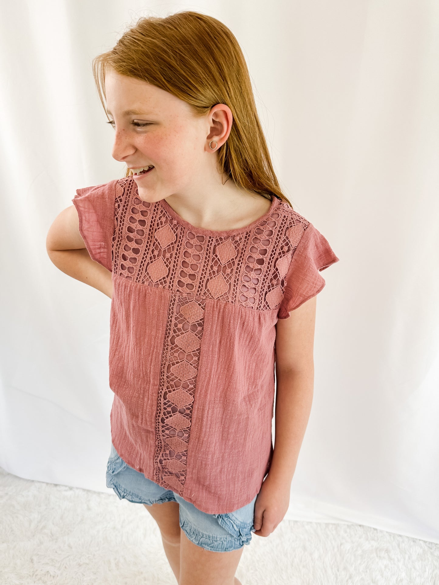 Girl's Crochet Flutter Sleeve Top