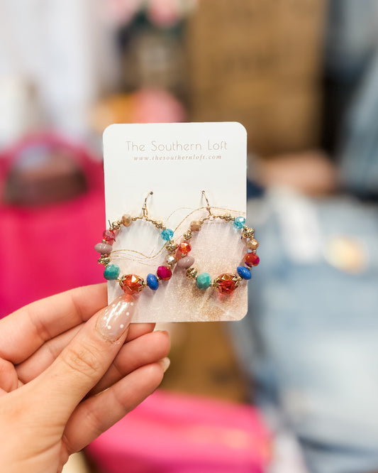 Faceted Beaded Hoop Drop Earrings