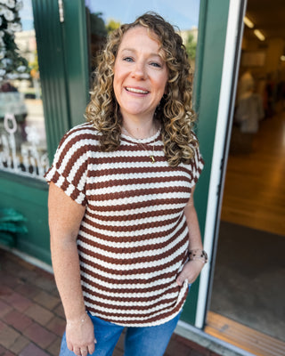 Crisp Morning Textured Striped Short Sleeve Top