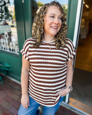 Crisp Morning Textured Striped Short Sleeve Top