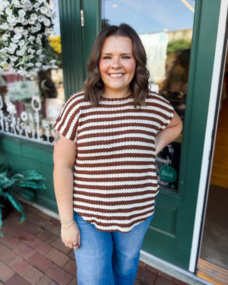 Crisp Morning Textured Striped Short Sleeve Top