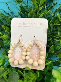Wood Beaded Teardrop Earrings