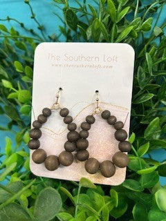 Wood Beaded Teardrop Earrings