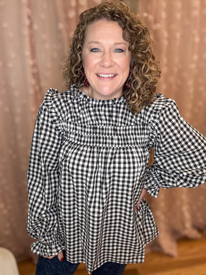 Living Right Frilled Gingham Top