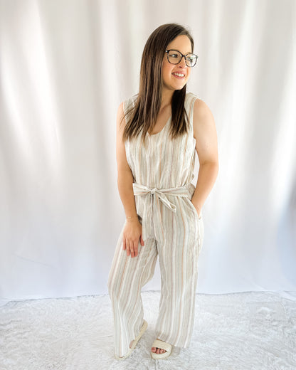 Date Day Out Sleeveless Multi-Stripe Jumpsuit