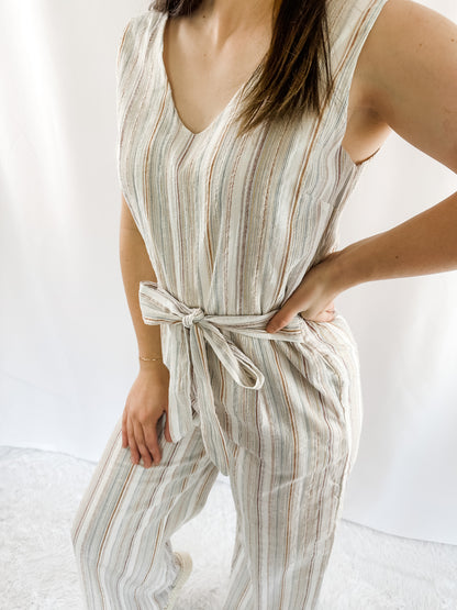 Date Day Out Sleeveless Multi-Stripe Jumpsuit