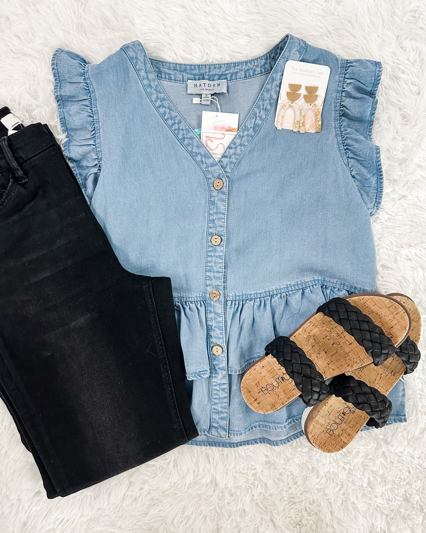 Enjoy The Days Ruffled Denim Top