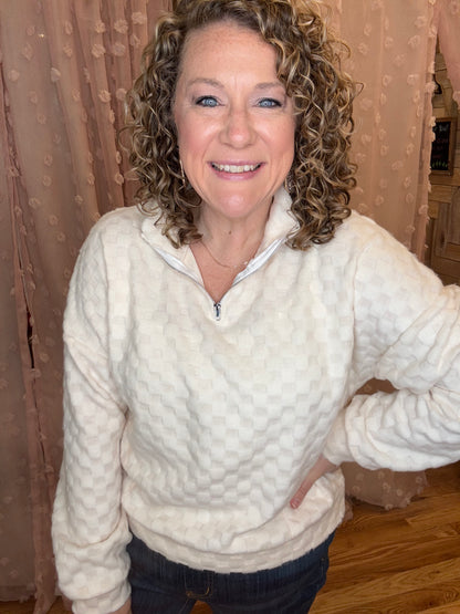 Casual Moment Fuzzy Checkered Half Zip Pullover