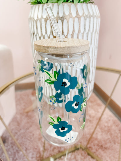 20oz Retro Floral Glass Cup