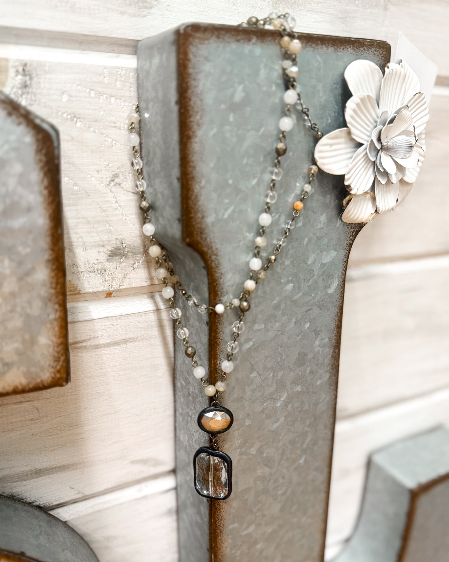Double Layered Mixed Glass Bead & Stone Necklace