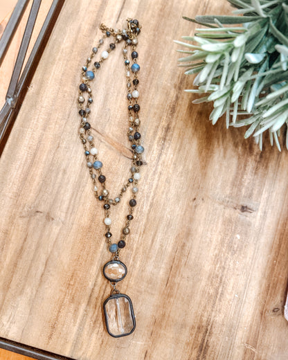 Double Layered Mixed Glass Bead & Stone Necklace