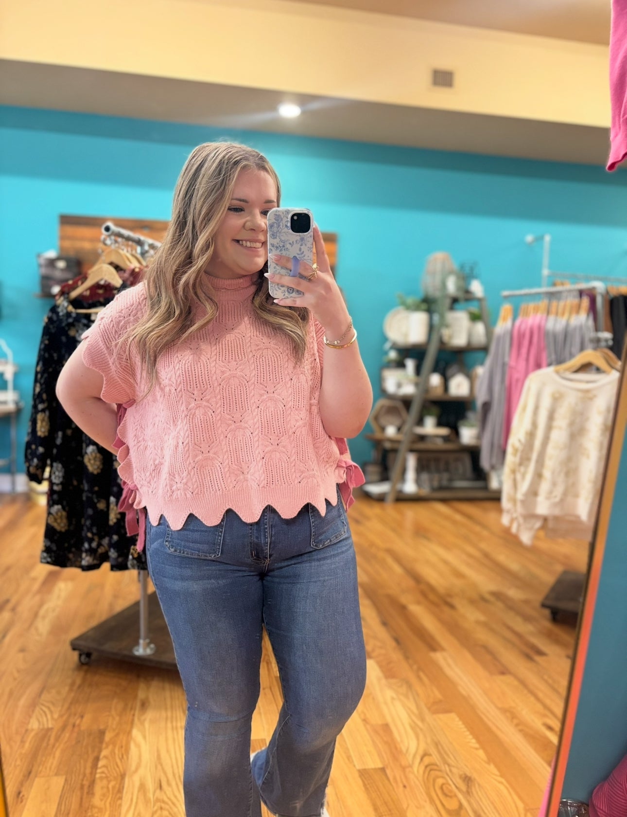 Scalloped Daydreams Side Tie Spring Sweater