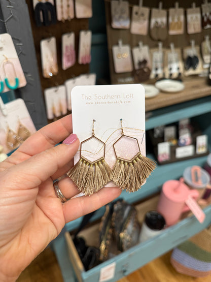 Hexagon Tassel Drop Earrings