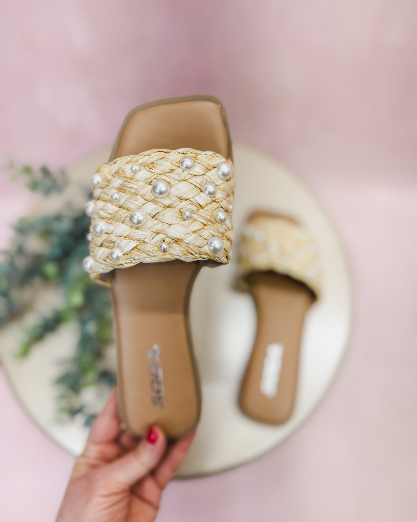 The Kinsley Woven Pearl Slide Sandal
