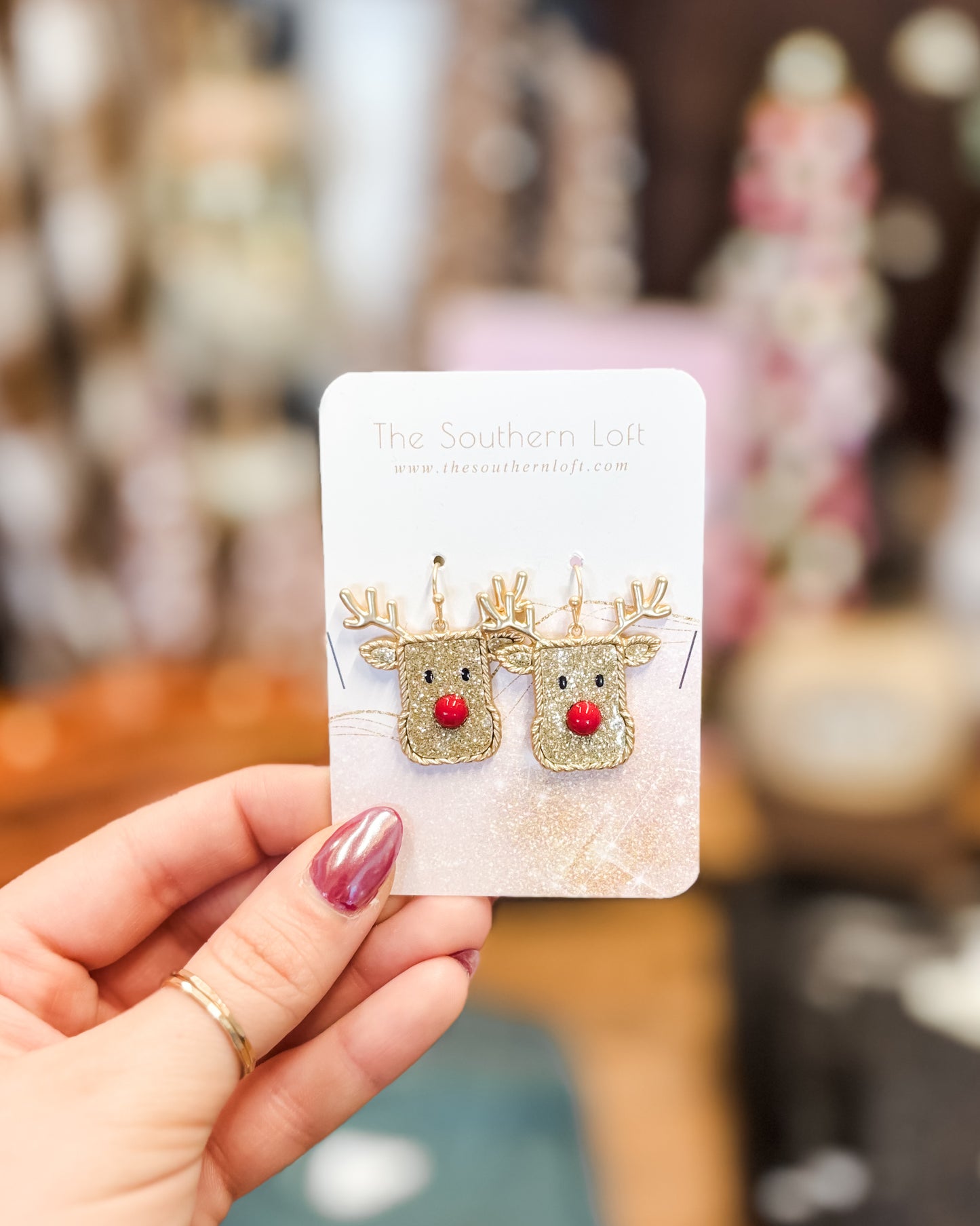 Glitter Reindeer Drop Earrings