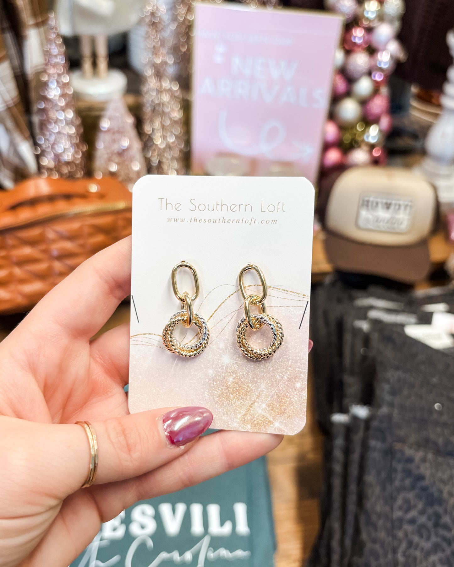 Linked Beaded Hoop Drop Earrings