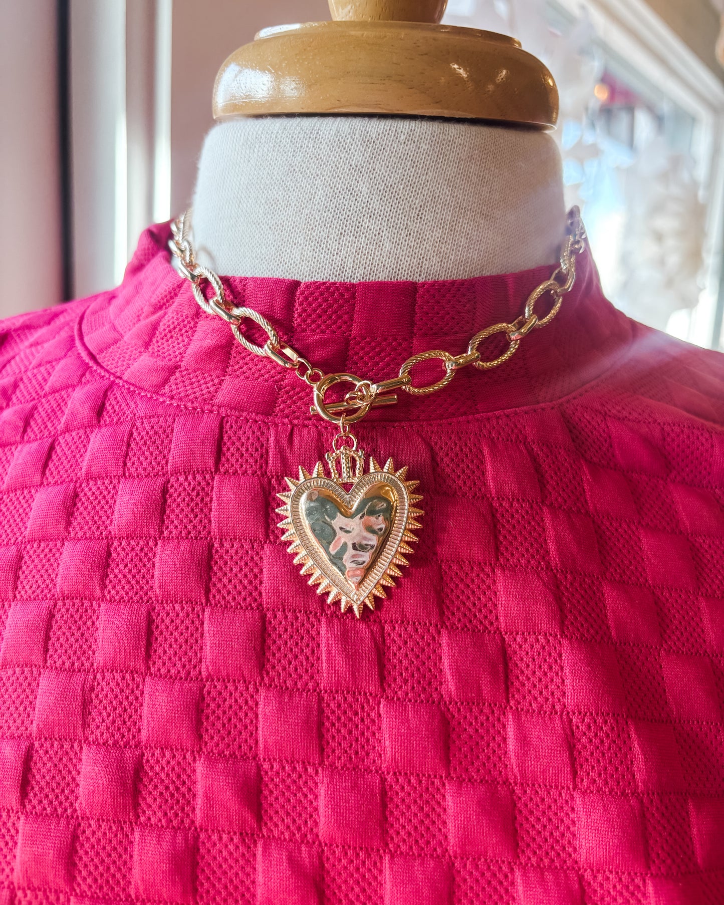 Spiked Heart Chunky Chain Toggle Necklace