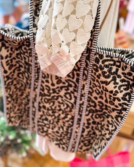 Leopard Print Quilted Large Tote Bag