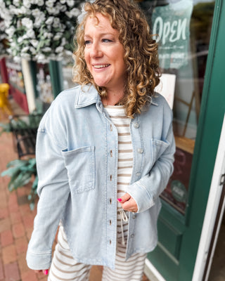 a lightweight chambray cotton summer shacket