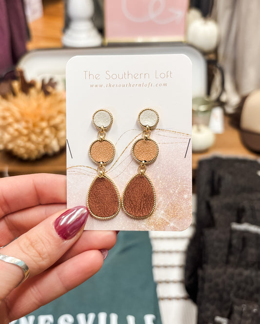 Linked Leather Geometric Shape Earrings