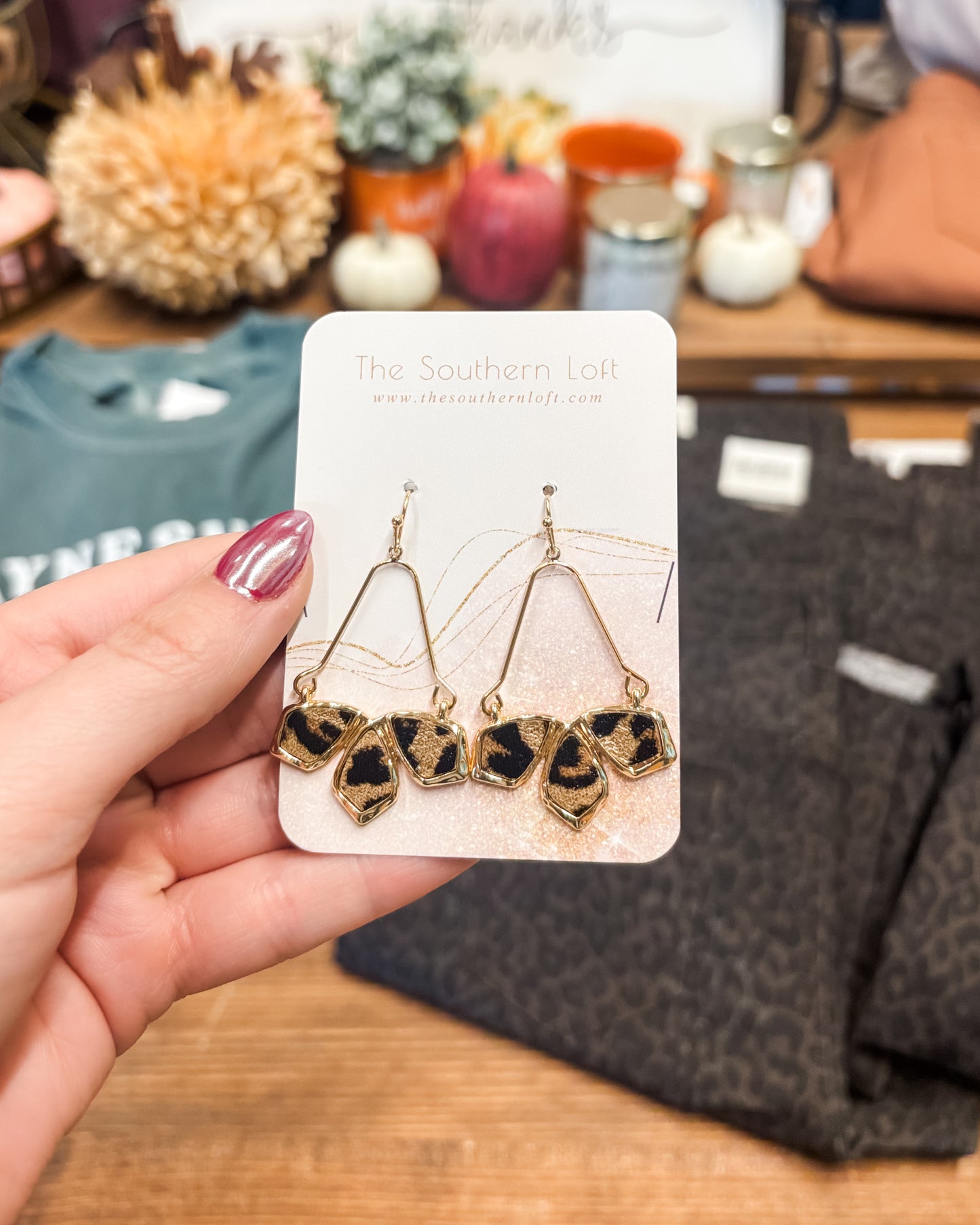 Linked Leopard Print Drop Earrings