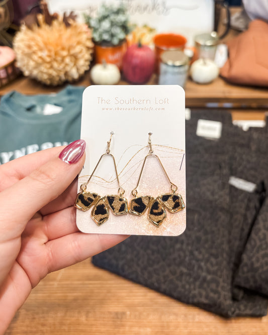 Linked Leopard Print Drop Earrings