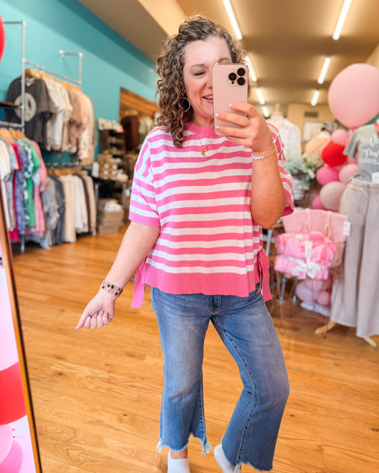 Pink and Striped Top with Bow Tie on the Side