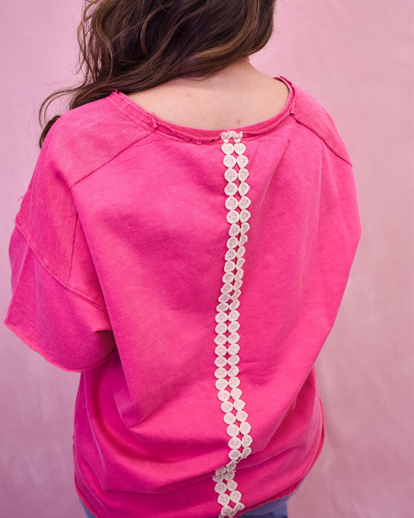 vintage style loose fit tee with vintage lace applique peace sign