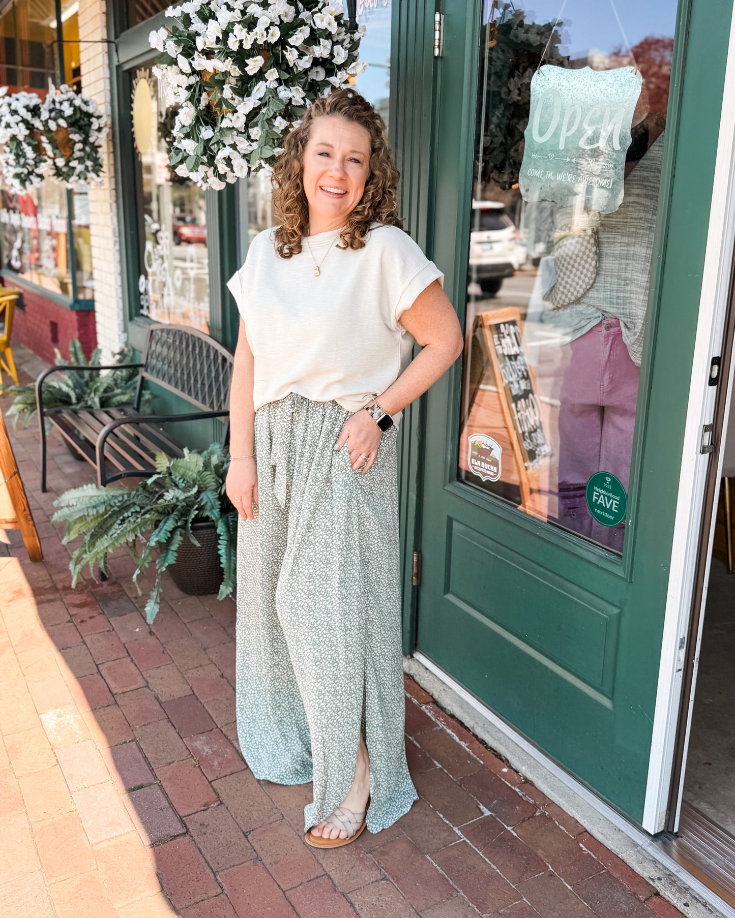 Floral wide leg flowy pants with front tie and side slits