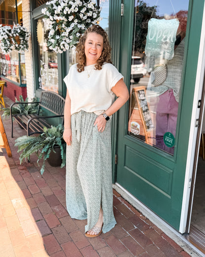 Floral wide leg flowy pants with front tie and side slits