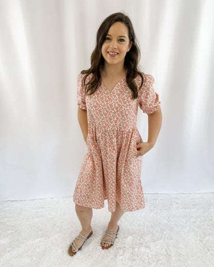 Pretty in Flowers Vneck Dress