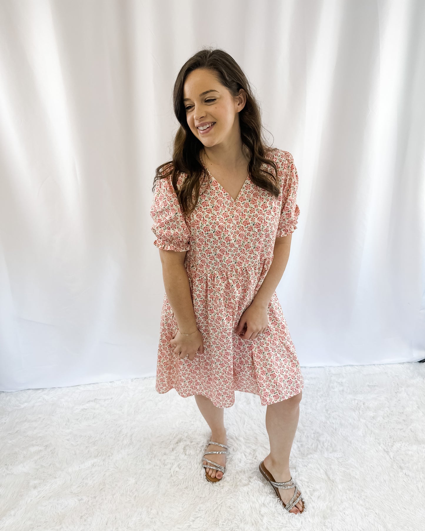 Pretty in Flowers Vneck Dress