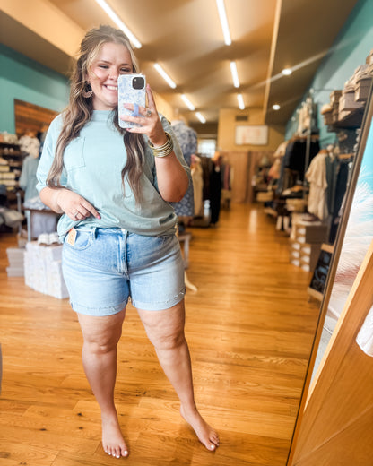 Risen High Rise Cuffed Denim Shorts