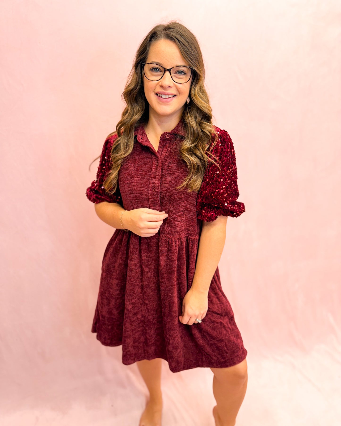 Shimmer Sleeve Sweetheart Dress