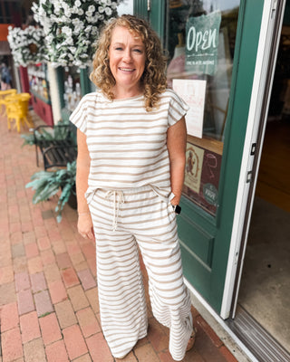 a striped knit lounge set