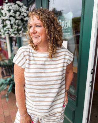 a short sleeve striped knit top