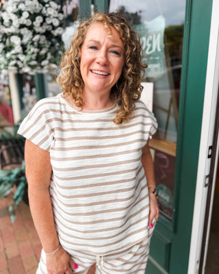 a short sleeve striped knit top 