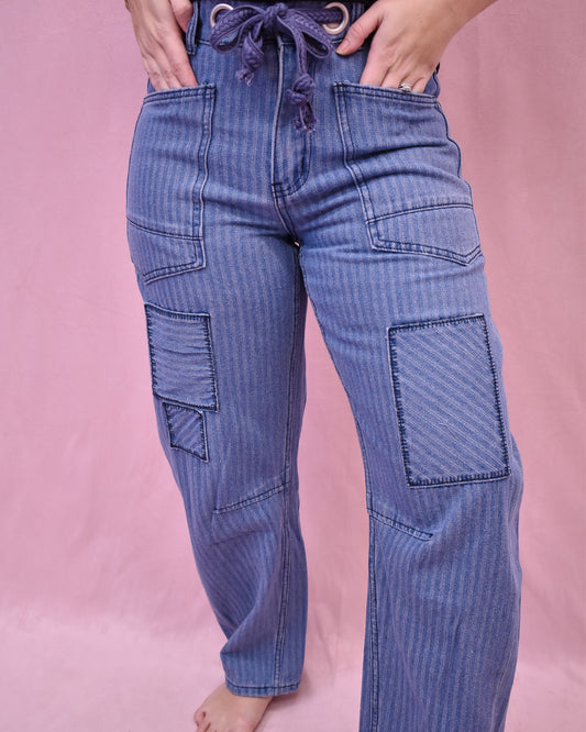 Sweet Lovely Striped Patchwork Barrel Jeans
