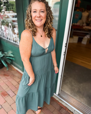 a tiered midi lightweight strappy dress