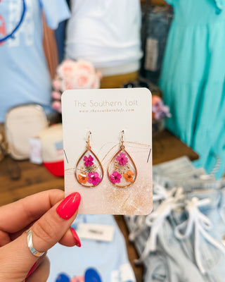 Teardrop Resin Flower Drop Earrings