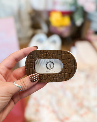 teleties flat round hair clip brown crocodile
