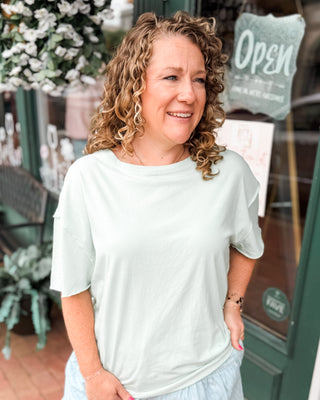 a short sleeve basic raw edge top in mint
