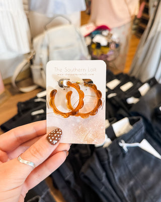a classic scalloped open hoop earring in amber