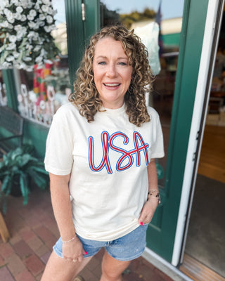 a 3d embroidered tee with embellished USA