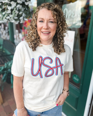 a 3d embroidered tee with embellished USA